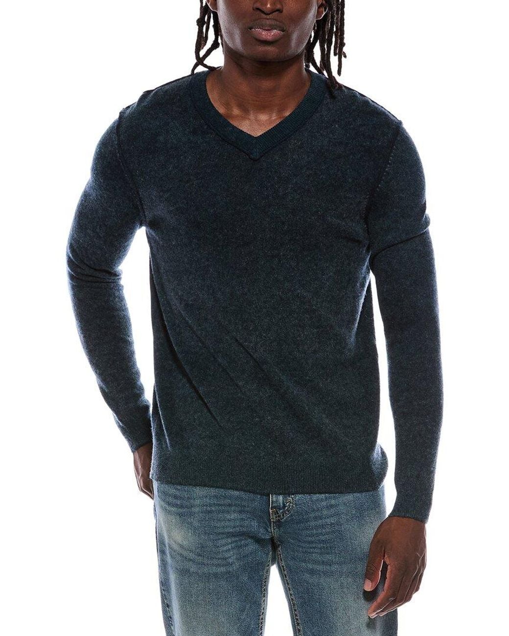 Autumn Cashmere Blue Inked V-Neck 100% Cashmere Sweater for men