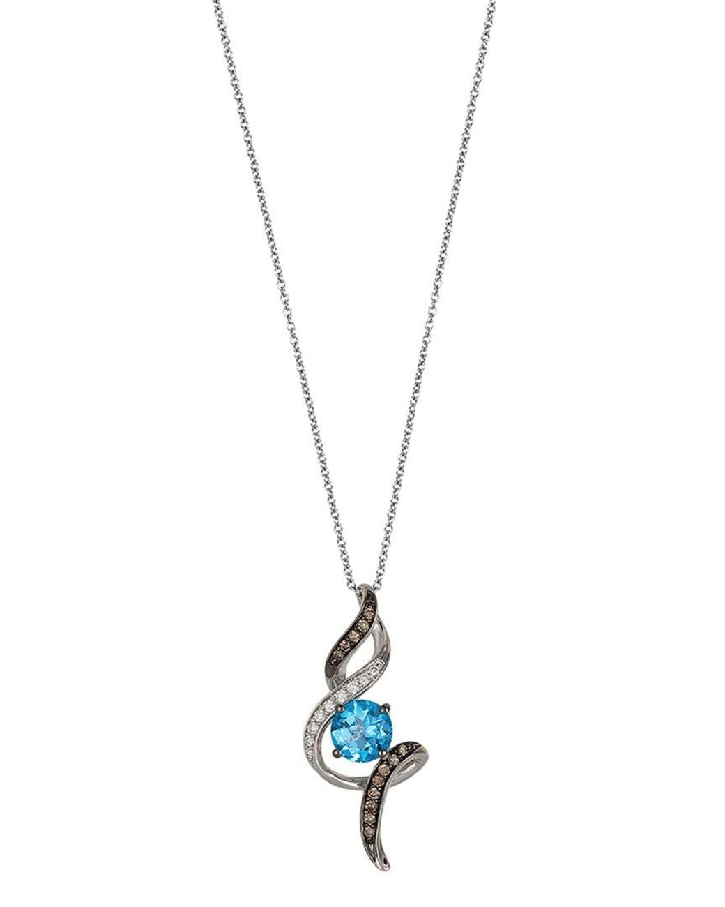 Le Vian Metallic Le Vian 14k White Gold 1.44 Ct. Tw. Diamond & Blue Topaz Pendant Necklace