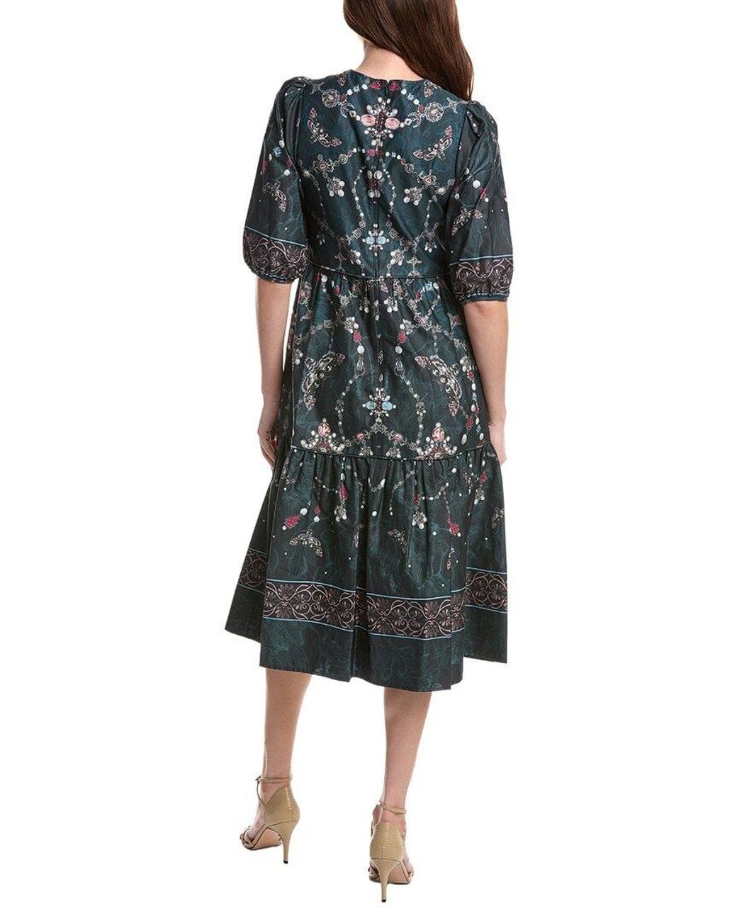 Marchesa Metallic Printed Poplin Midi Dress