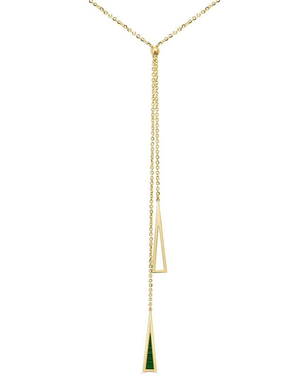 Italian Gold White 14K Malachite Lariat Necklace