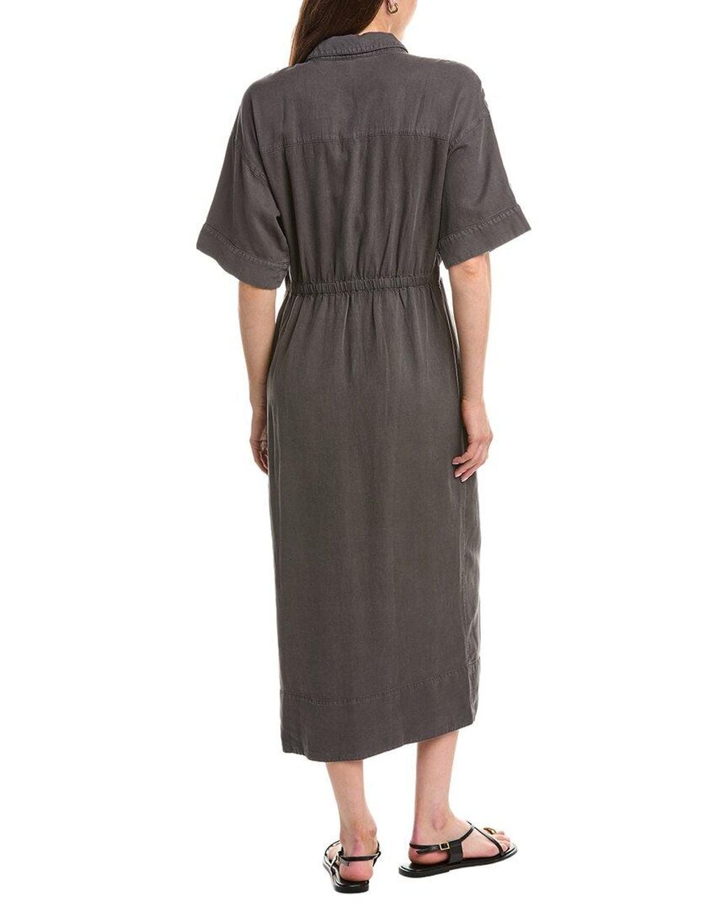Faherty Brand Gray Topanga Drape Linen-Blend Shirtdress