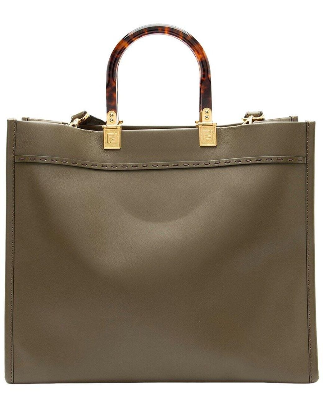 Fendi Brown Green Leather Sunshine Medium Shopper Tote (authentic Pre-loved)