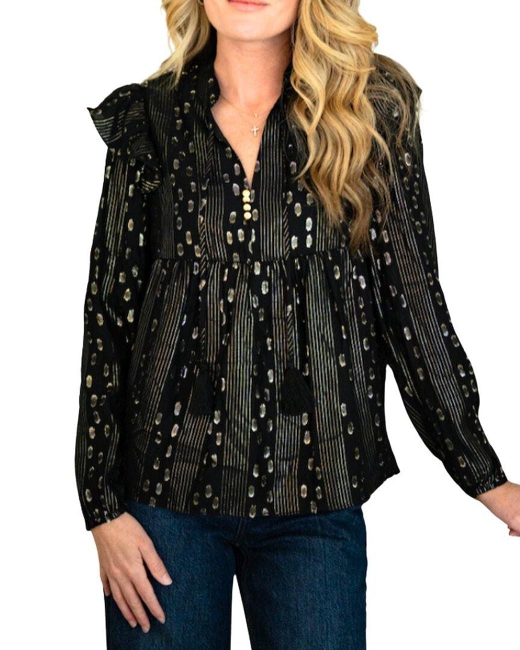 Sail To Sable Black Ruffle Front Top