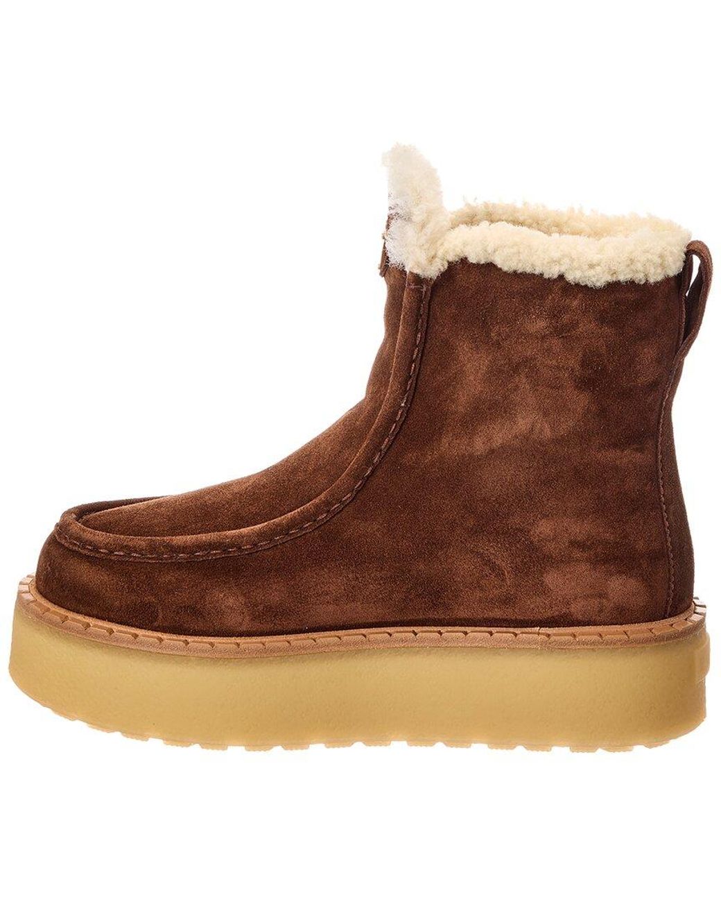 Prada Brown Dnu Pack Suede & Shearling Bootie