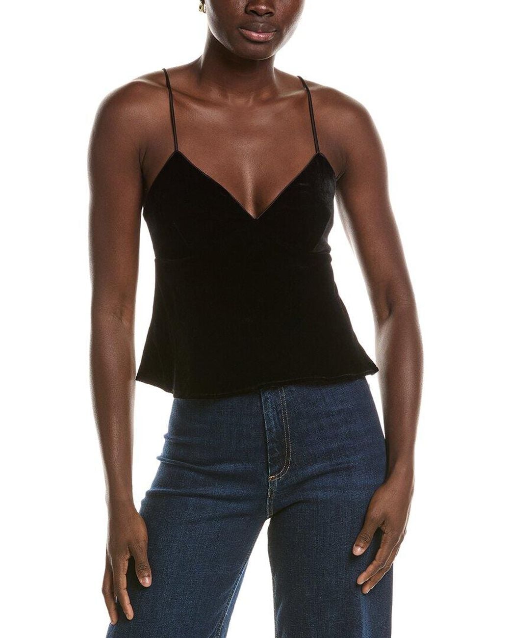 Susana Monaco Black Velvet Silk Bias String Silk-Blend Tank