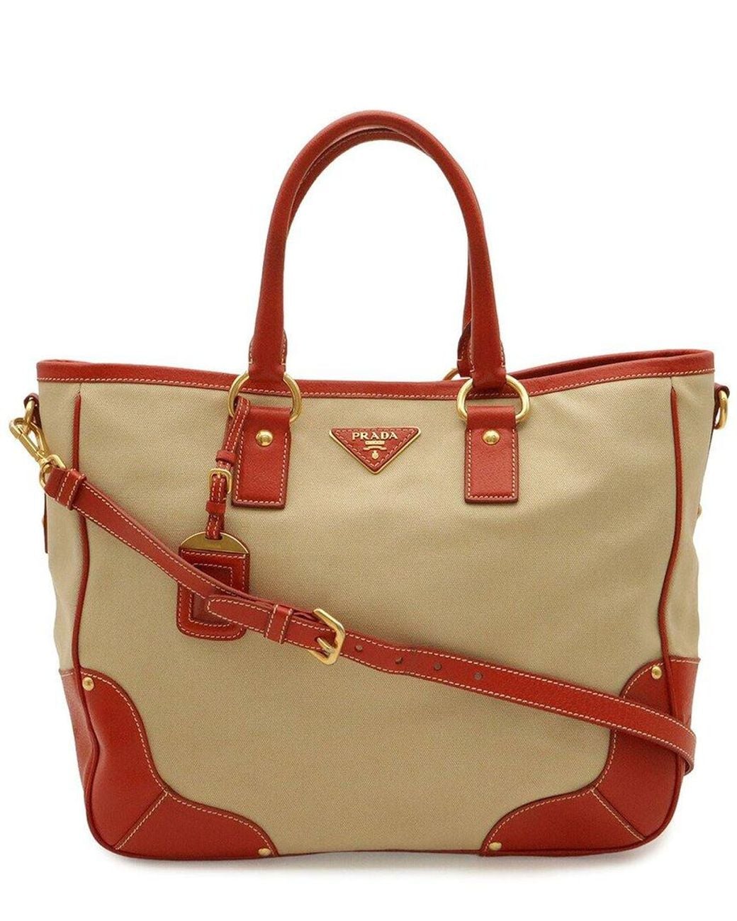 Prada Brown Canvas Triangle Logo Tote (Authentic Pre-Loved)