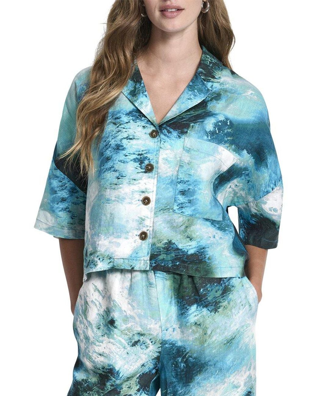 DKNY Blue Buttoned Linen Shirt