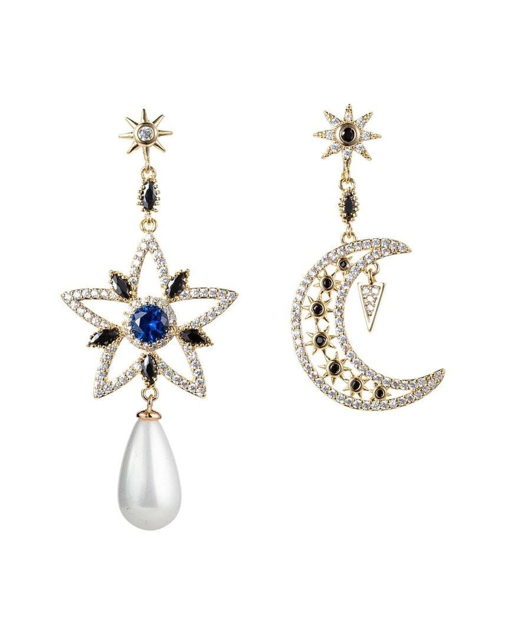 Eye Candy LA White Luxe Collection 18k Plated Cz Star & Moon Earrings