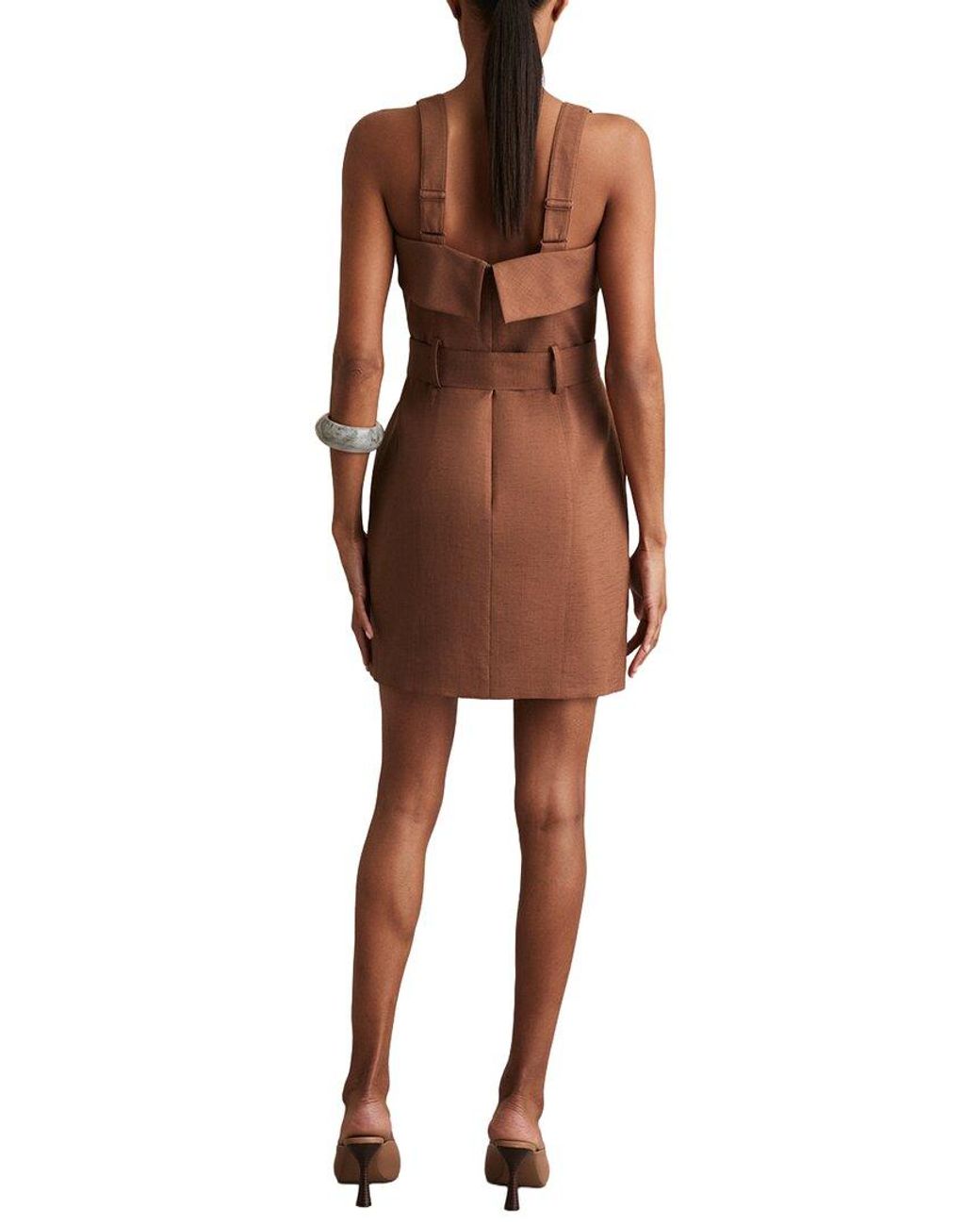 Reiss Brown Fia Belted Mini Dress