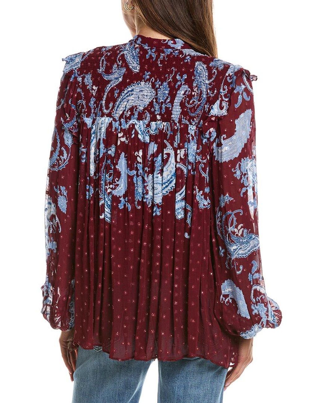 Hemant & Nandita Red Smocked Yoke Top