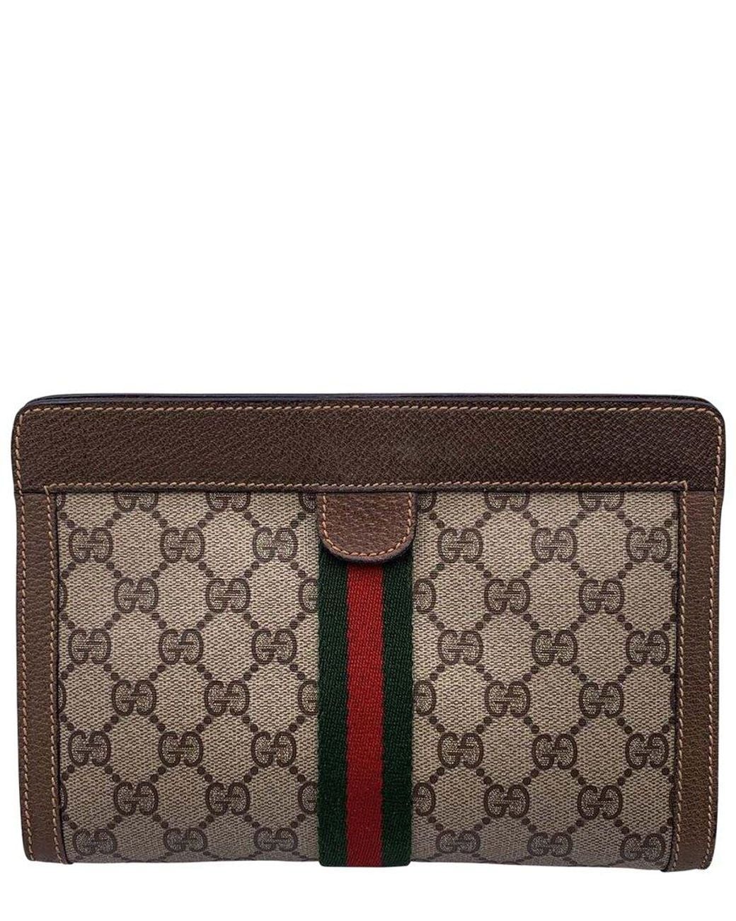Gucci Brown Beige Cotton Ophidia Clutch (authentic Pre-loved)