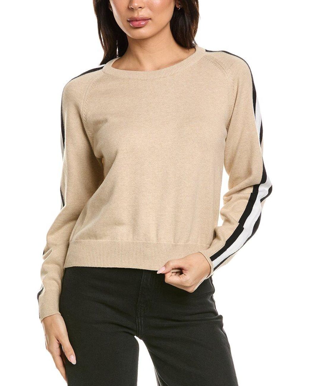 Brodie Cashmere Natural Varsity Crewneck Cashmere-Blend Sweater