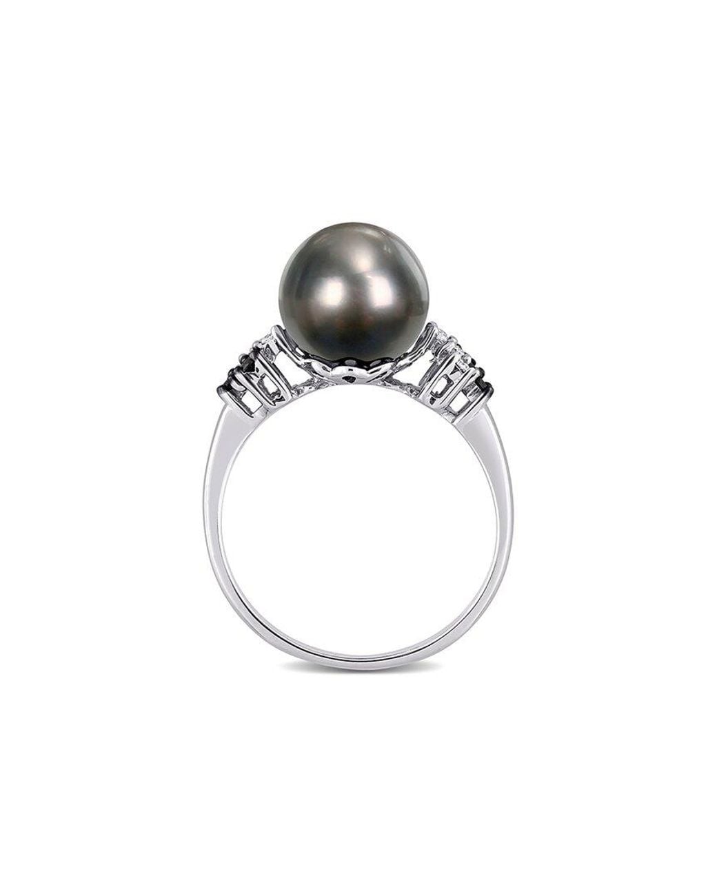 Pearls Multicolor 10K 0.13 Ct. Tw. Diamond 9-9.5Mm Pearl Ring
