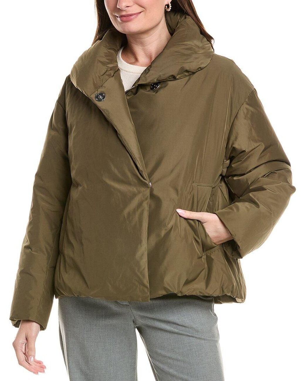 Lafayette 148 New York Green Shawl Collar Down Coat