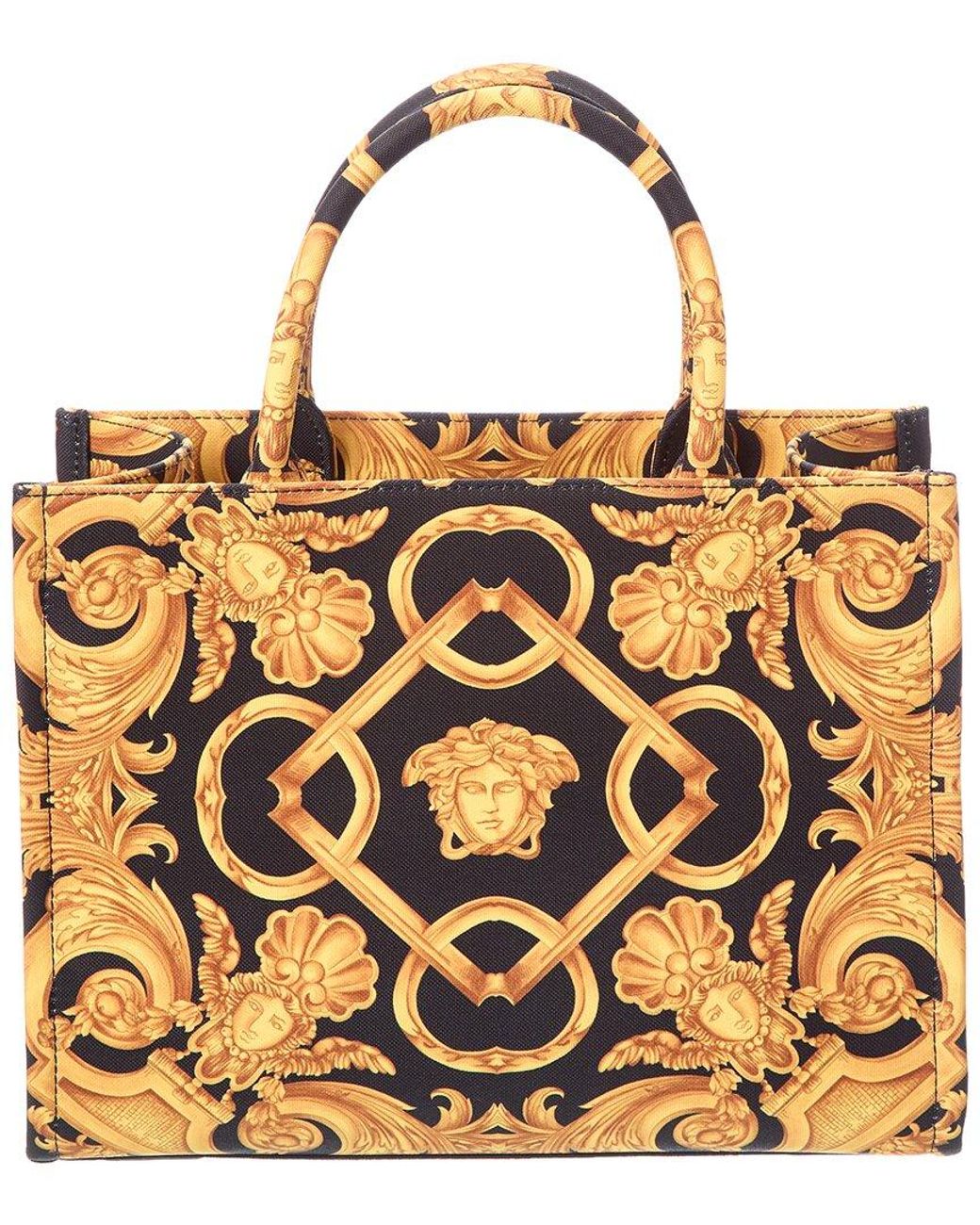 Versace Metallic Printed Canvas & Leather Tote