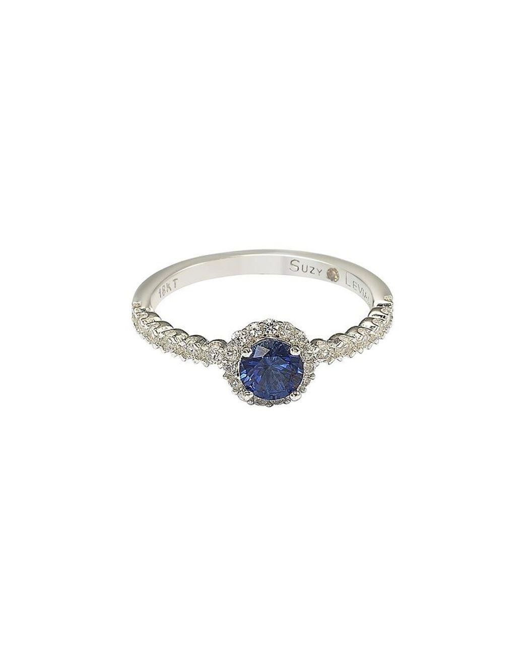 Suzy Levian White Silver 0.02 Ct. Tw. Diamond & Sapphire Half-eternity Ring
