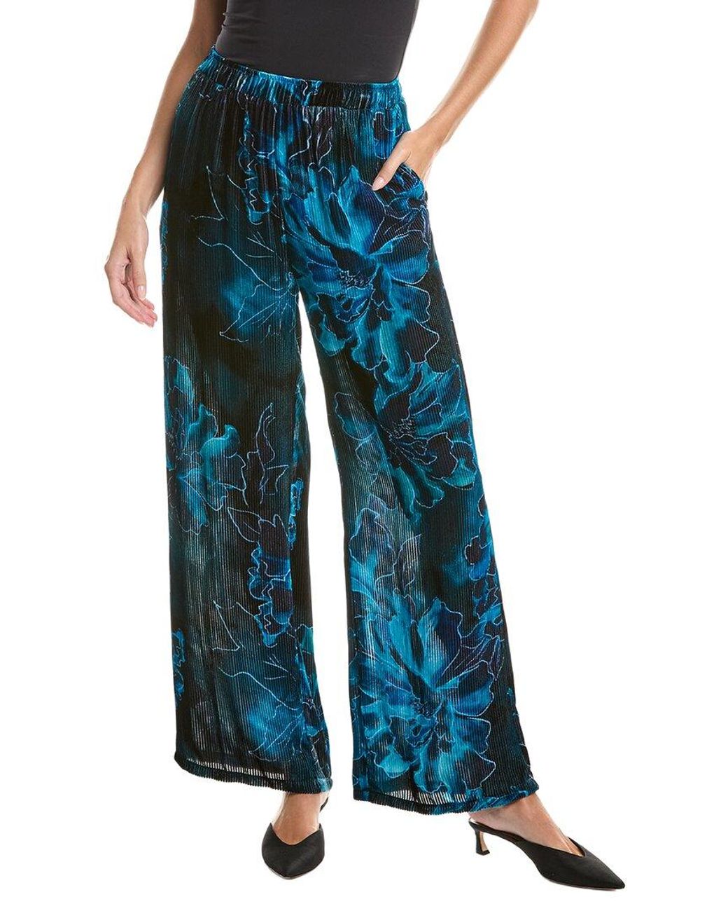 Johnny Was Blue Corduroy Velvet Wide Leg Silk-Blend Pant