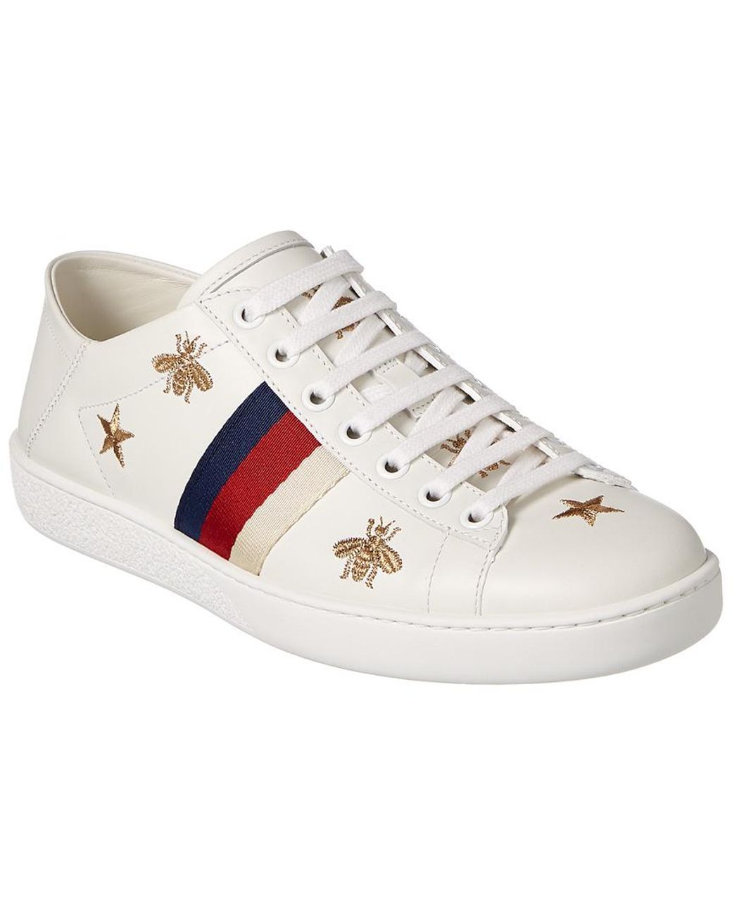 Gucci Ace Bee & Star Collapsible Heel Leather Sneaker in |