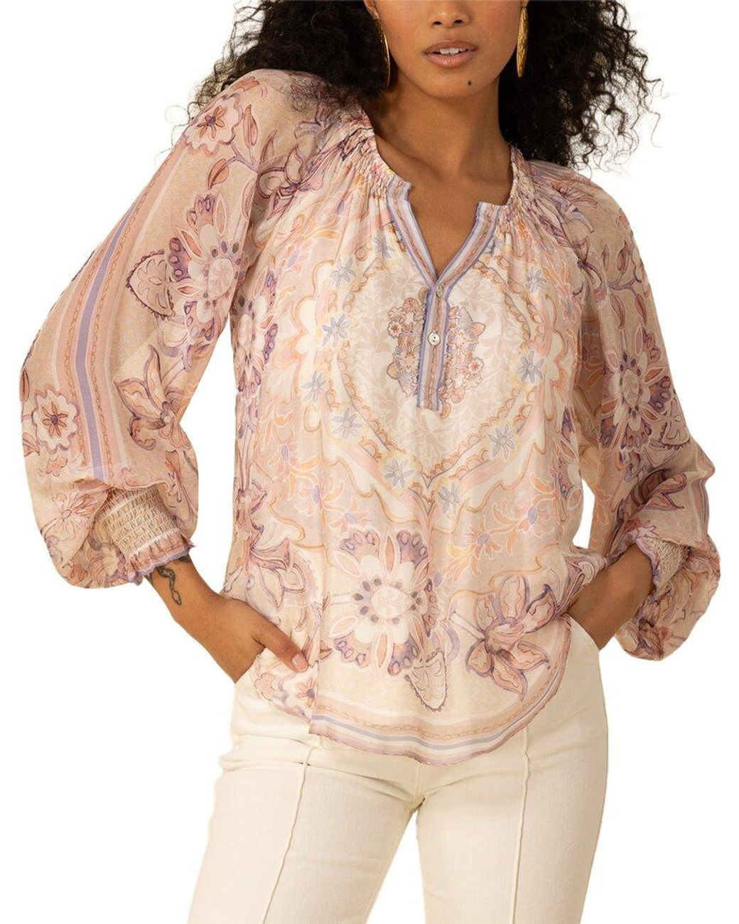 Hale Bob Natural Michaela Silk-Blend Blouse