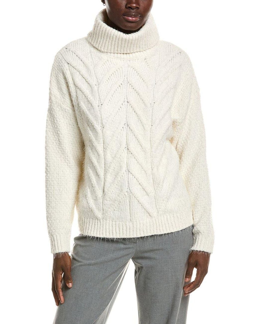 Halston Heritage White Turtleneck Cableknit Sweater