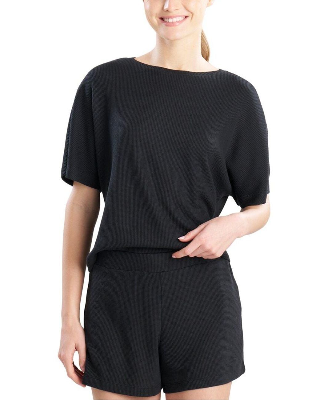 Natori Black Mila Waffle Everywhere Wedge Top