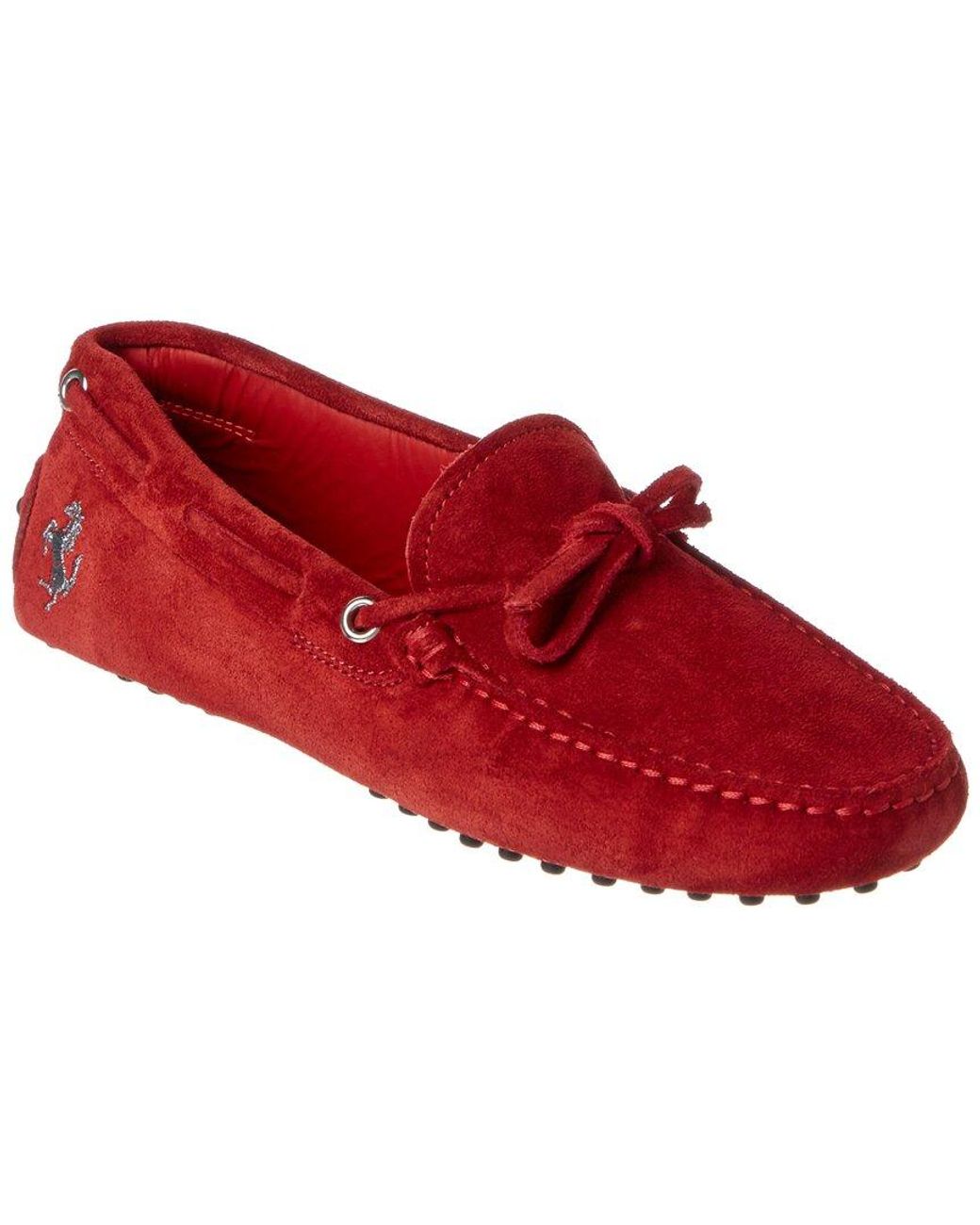 Tod's Ferrari Gommino Suede Driving Shoe in Red | Lyst