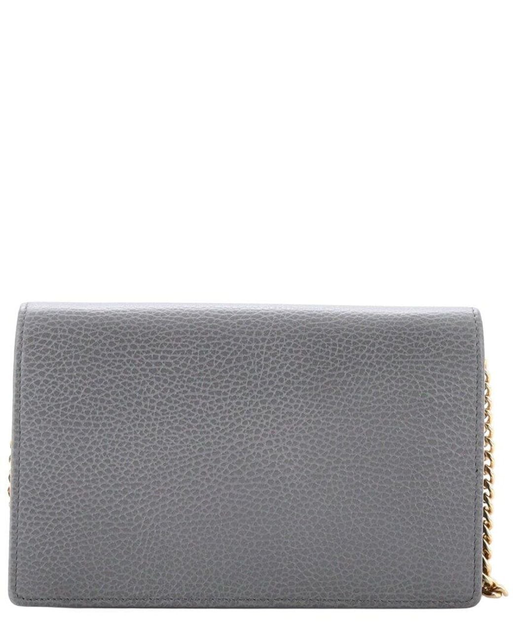 Gucci Gray Grey Leather Petite GG Marmont Chain Wallet Mini (authentic Pre-loved)