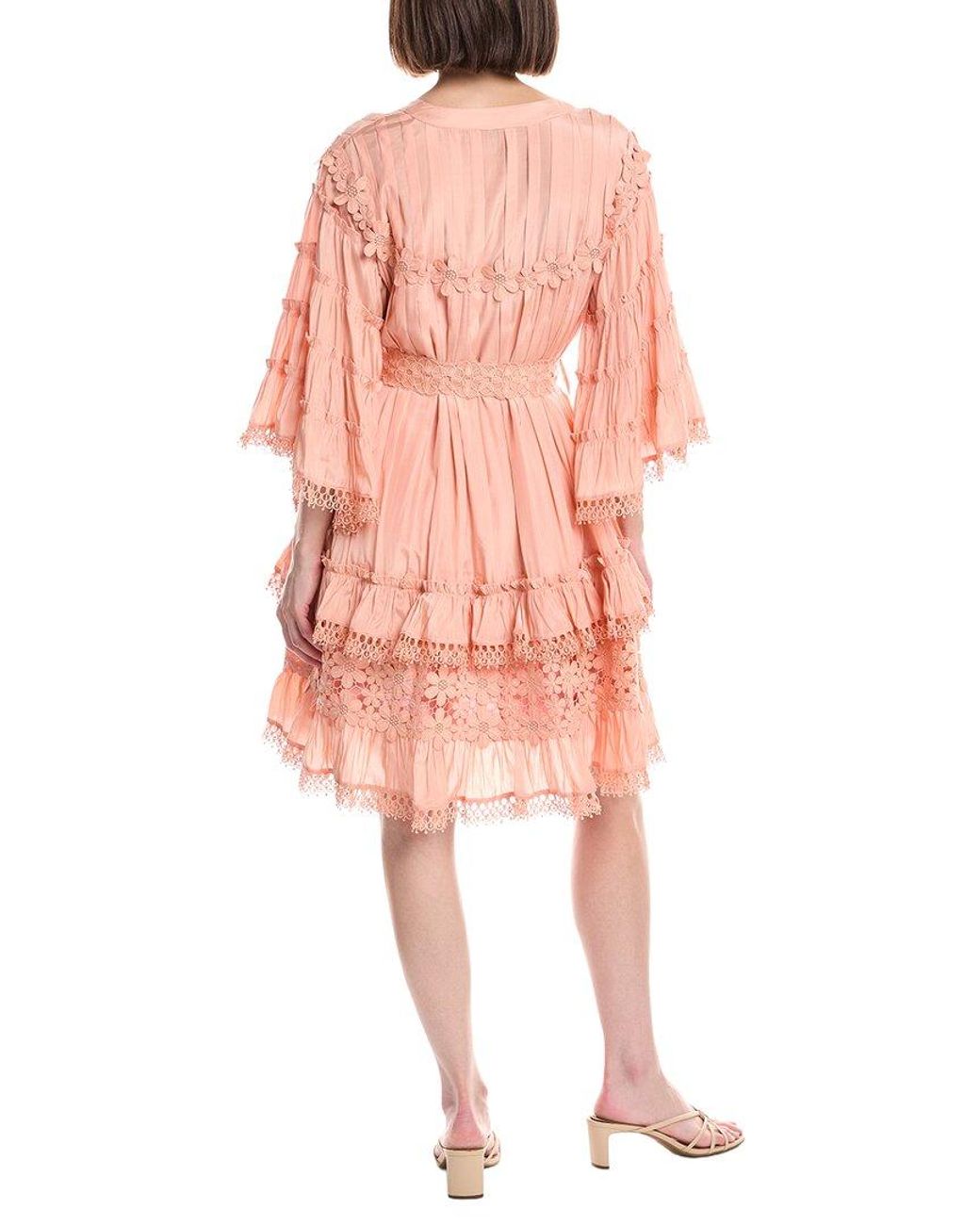 Beulah London Floral Lace Detail Tiered Flounce Mini Dress