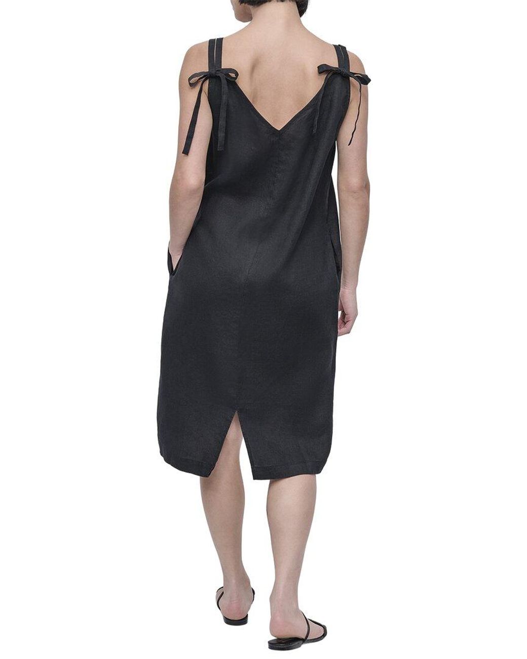 DKNY Black Tie Strap Linen Dress