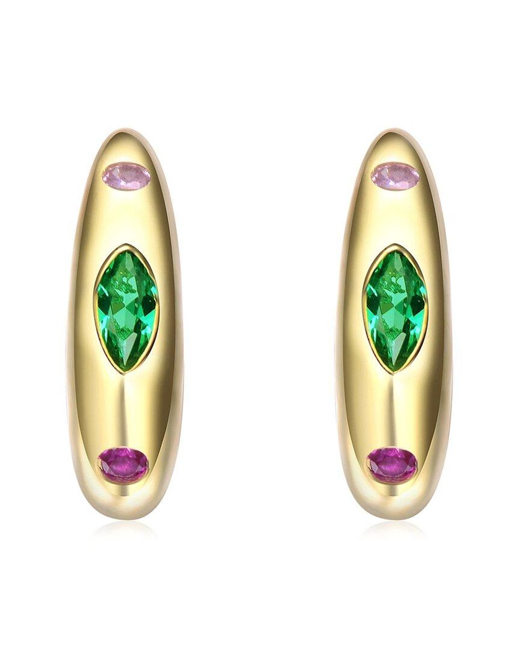 Rachel Glauber Green 14K Plated Cz Hoop Earrings