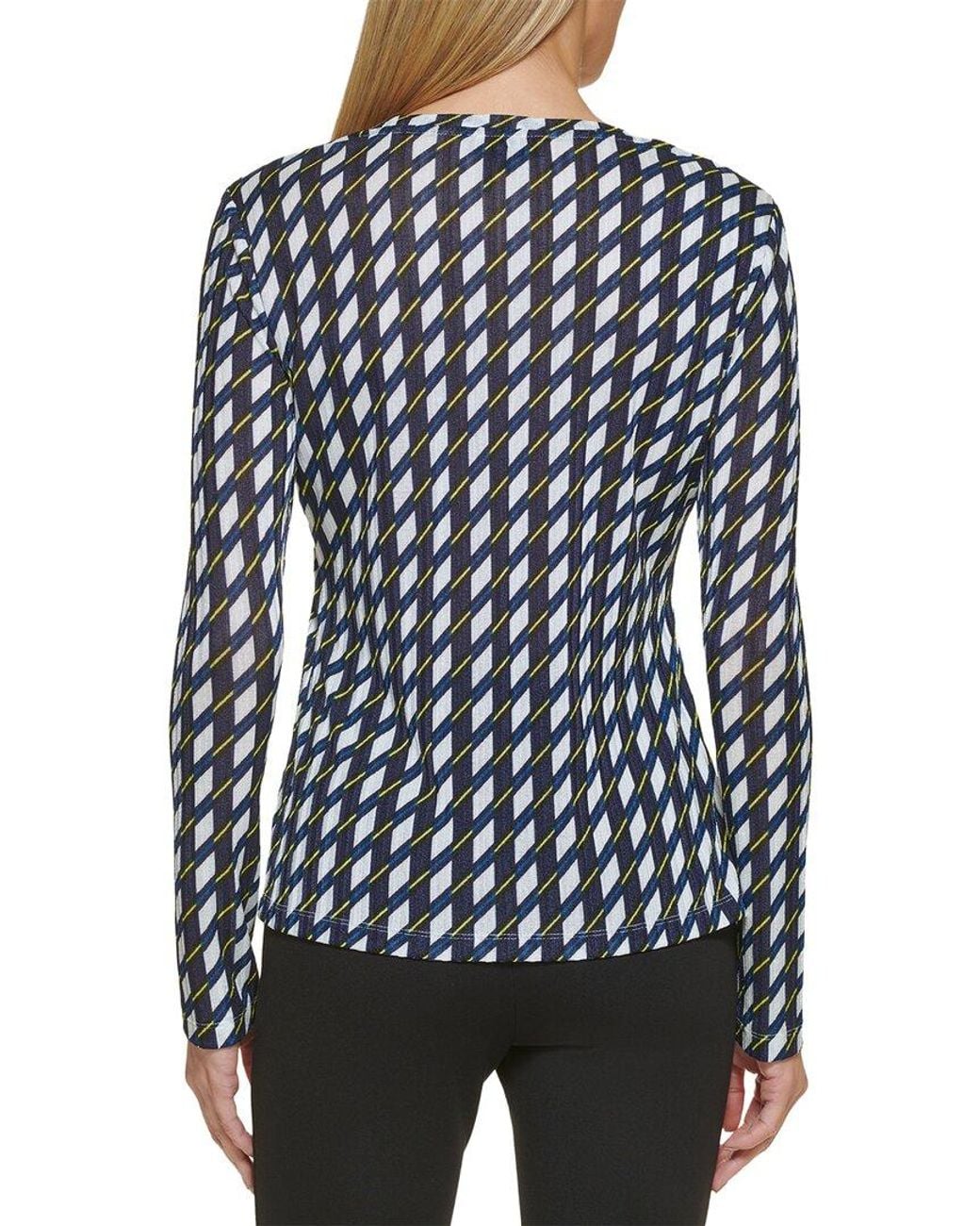 DKNY Blue Printed Crewneck Top