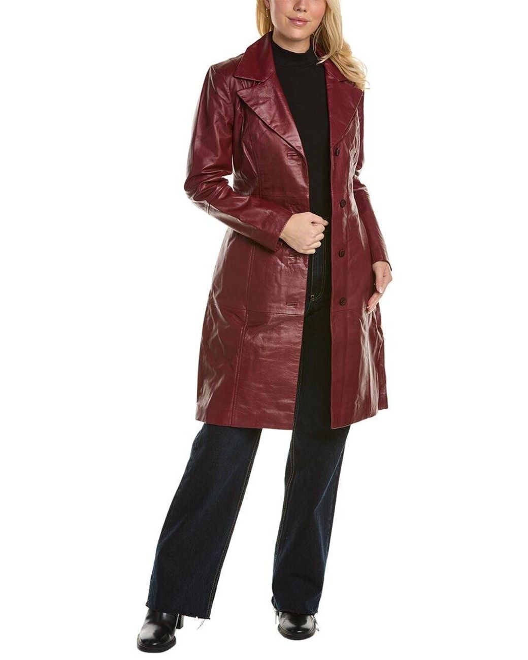 Badgley Mischka Triss Double-breasted Leather Trench Coat in Red