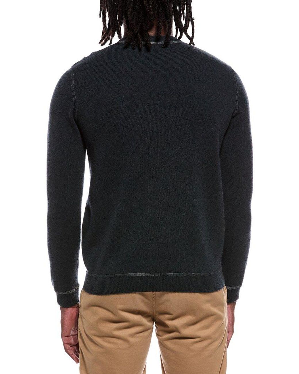Autumn Cashmere Black Multicover Stitch 100% Cashmere Crewneck Sweater for men