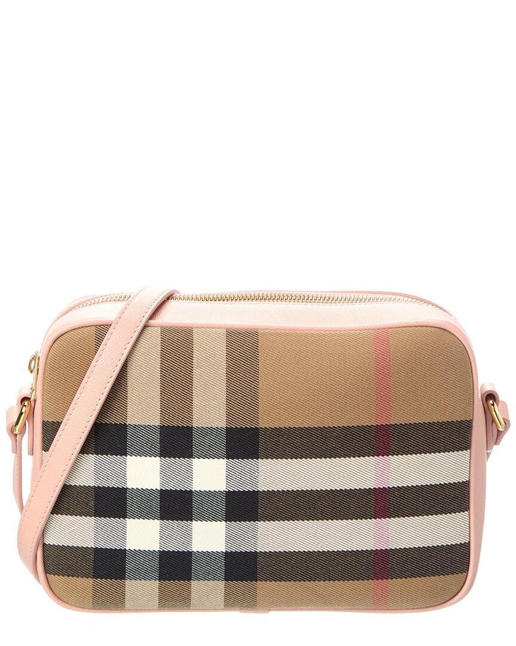 Burberry Pink Check Canvas & Leather Camera Bag