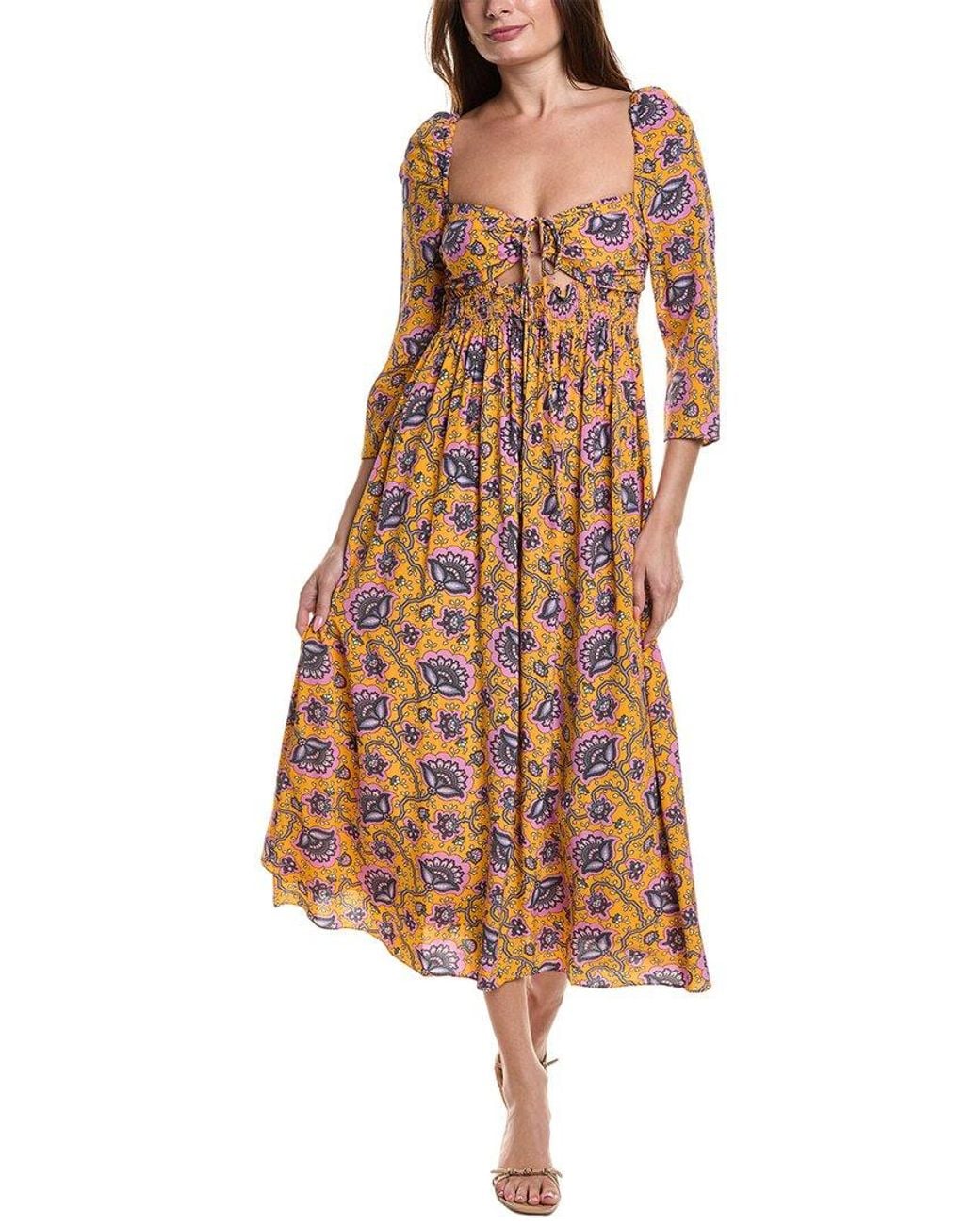 RHODE Phoenix Midi Dress in Brown | Lyst
