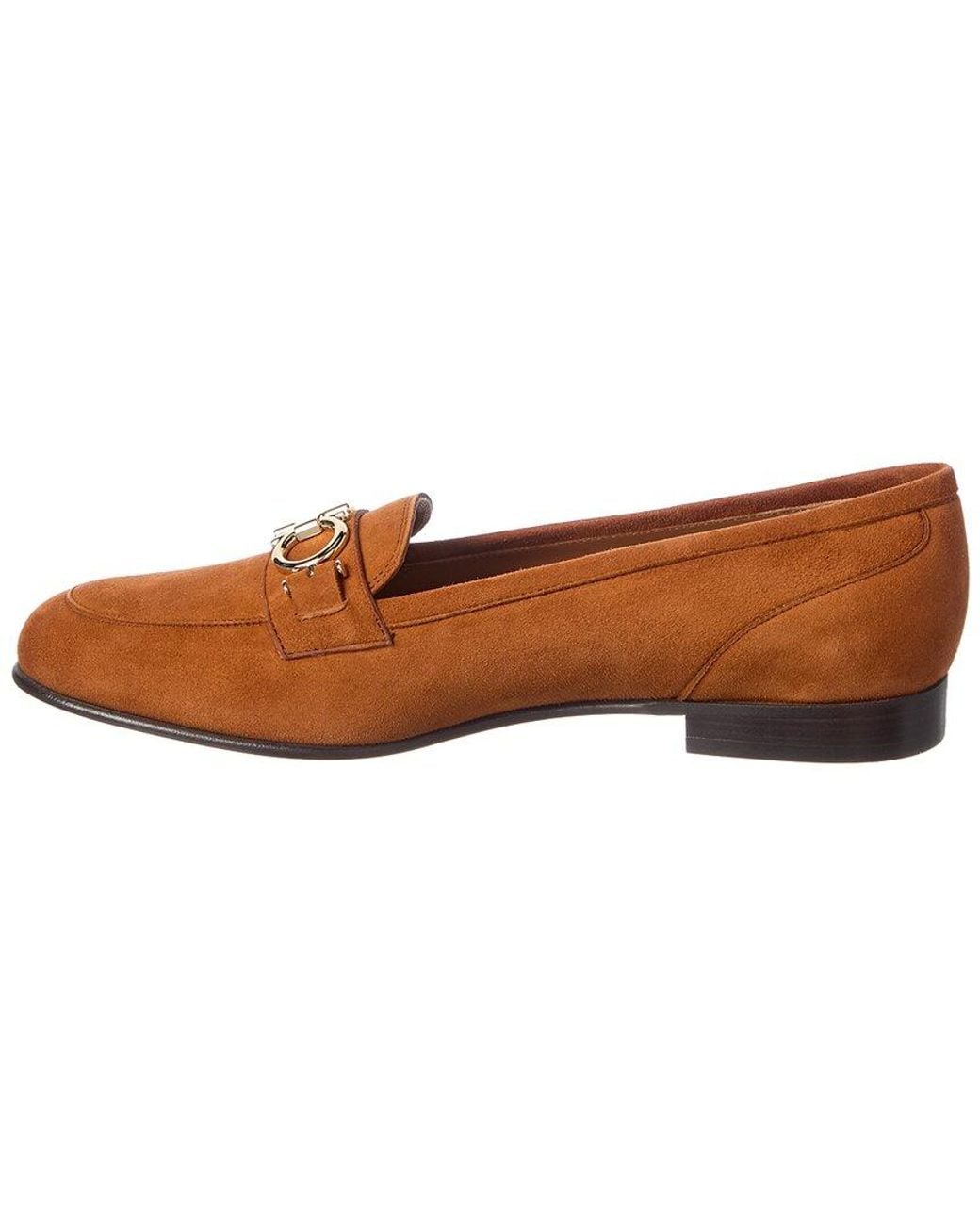 Ferragamo Brown Gancini Suede Loafer