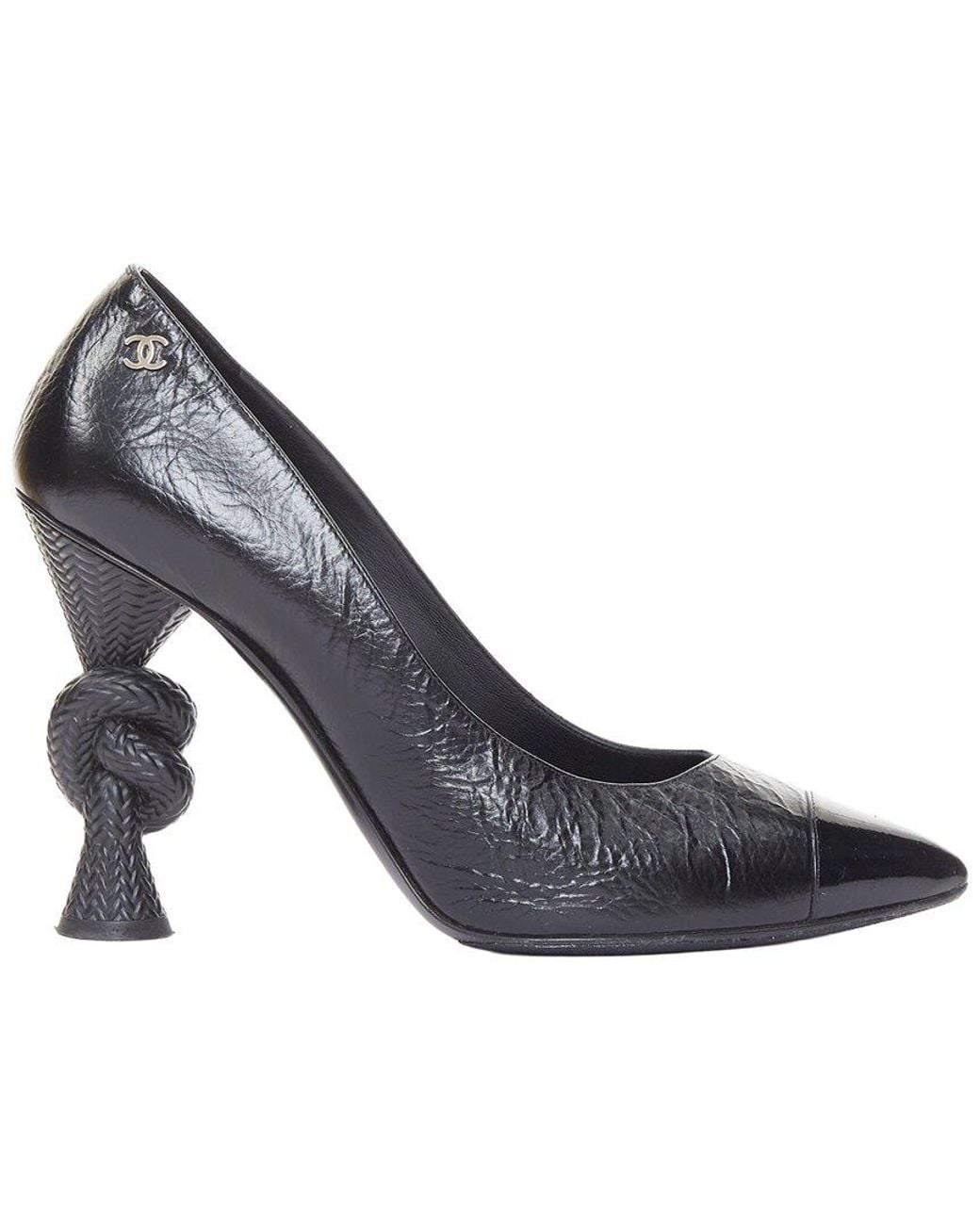 Chanel Black Patent Leather Sculpted Sailor Knot Cc Cap Toe Pump (Authentic Pre-Loved)
