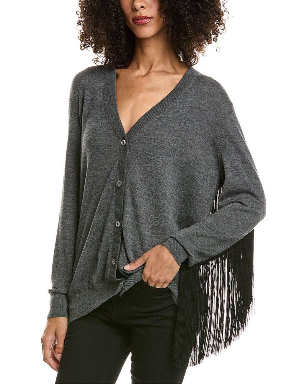 Prada Gray Fringed Wool Cardigan