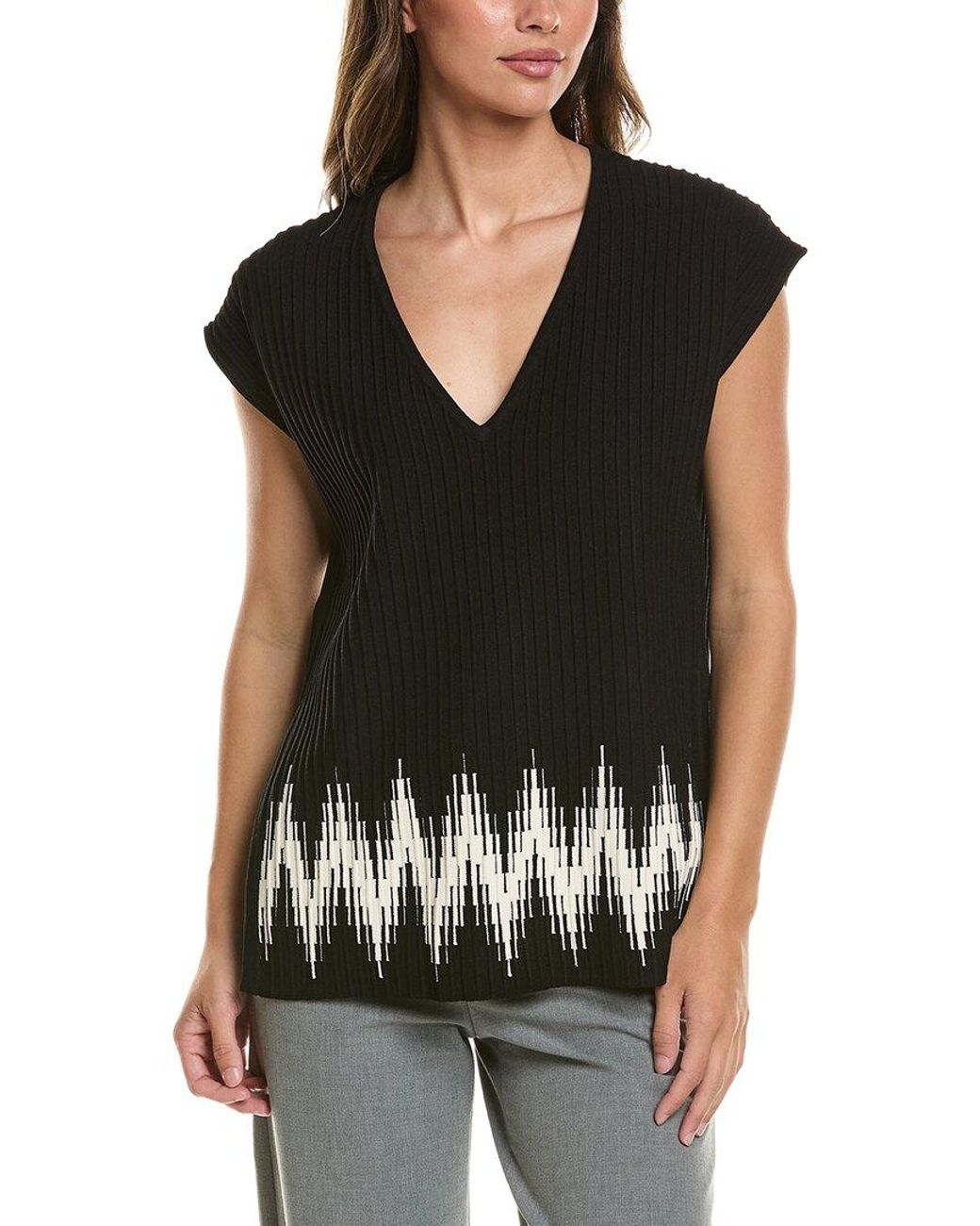 Autumn Cashmere Black Chevron Border Stitch Top
