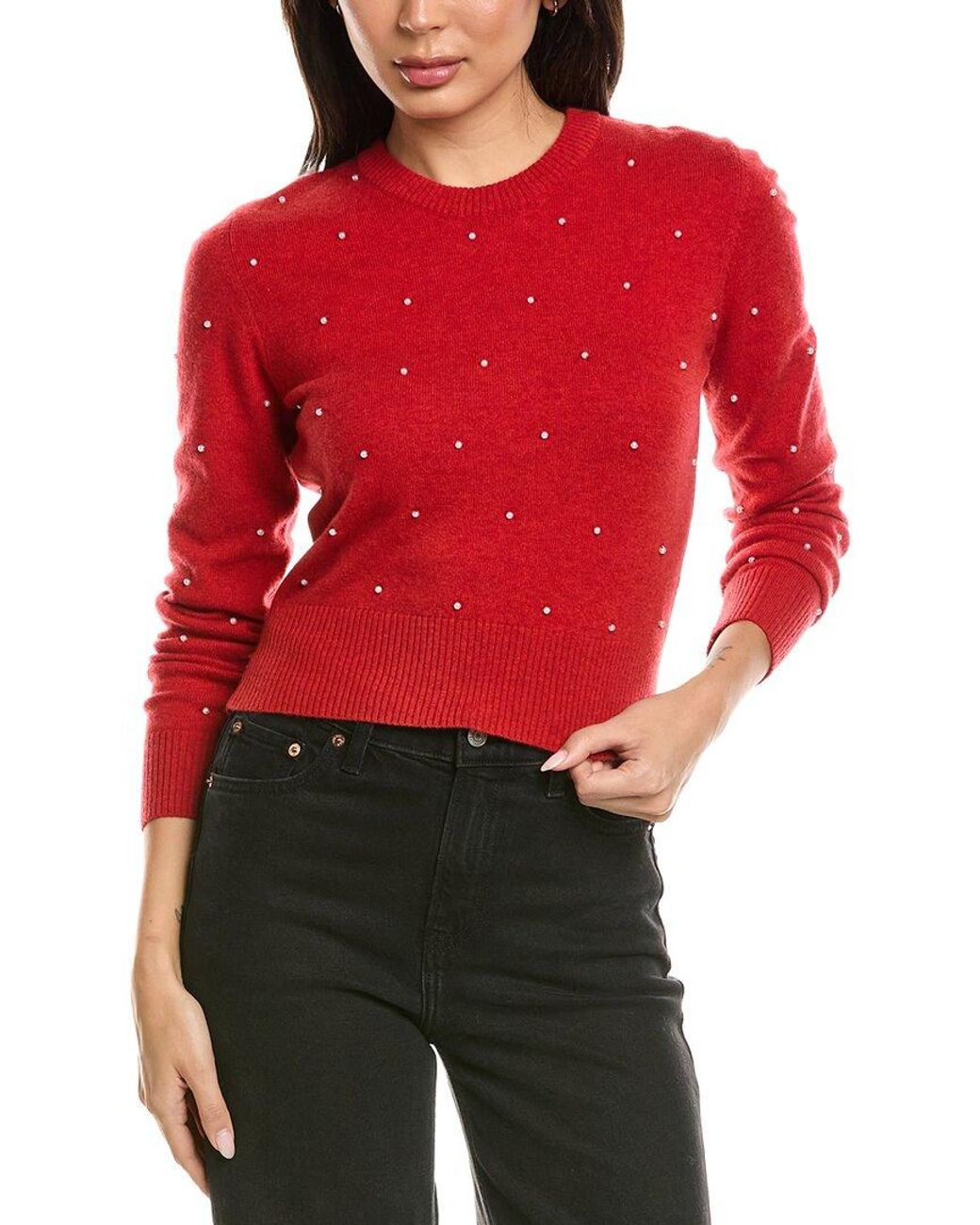 Brodie Cashmere Red Little Pearl Crewneck Wool & Cashmere-Blend Sweater