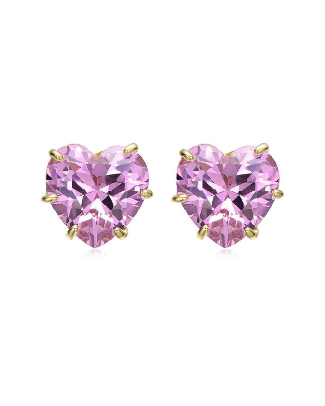 Rachel Glauber Pink 14K Plated Cz Stud Earrings