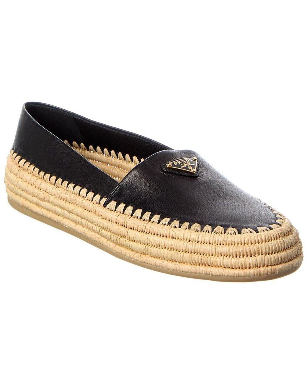 Prada Black Logo Leather Espadrille