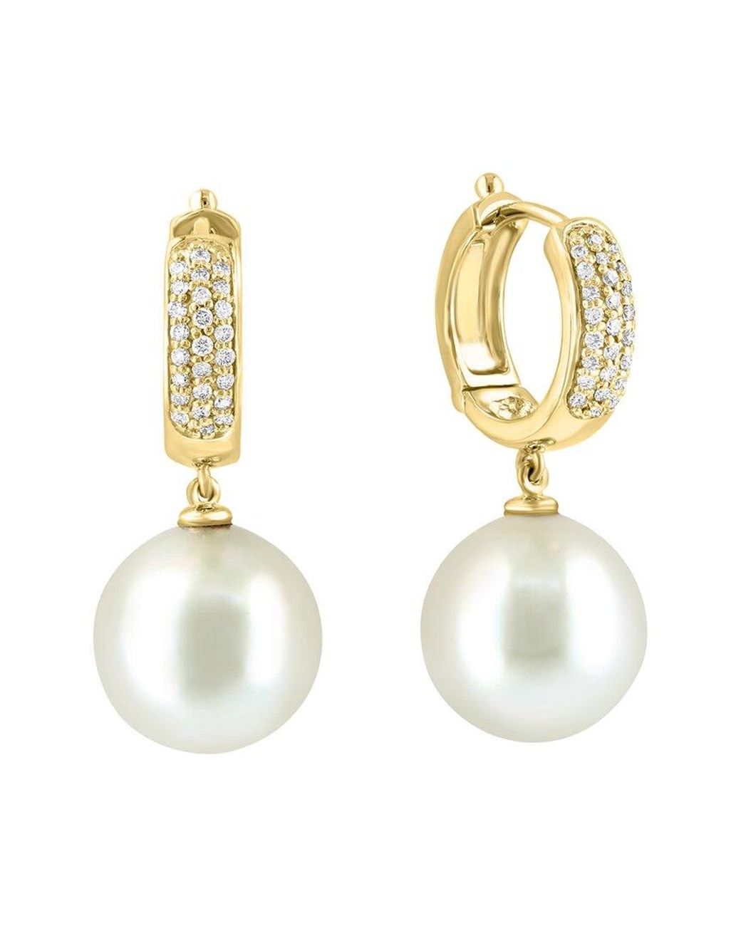 Effy Fine Jewelry Metallic 14K 0.37 Ct. Tw. Diamond & 14.5Mm Pearl Earrings