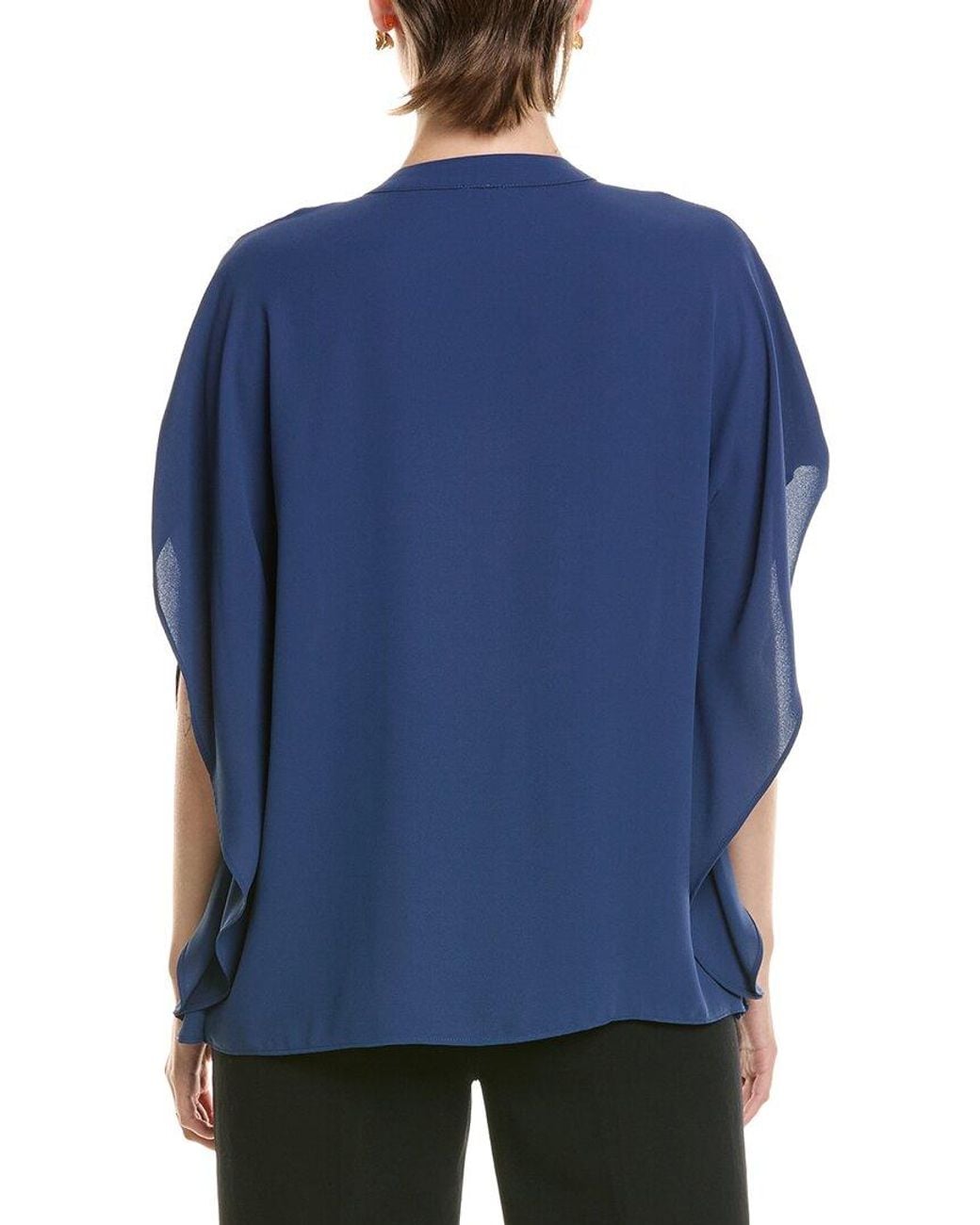 Anne Klein Blue Flutter Y-Neck Blouse