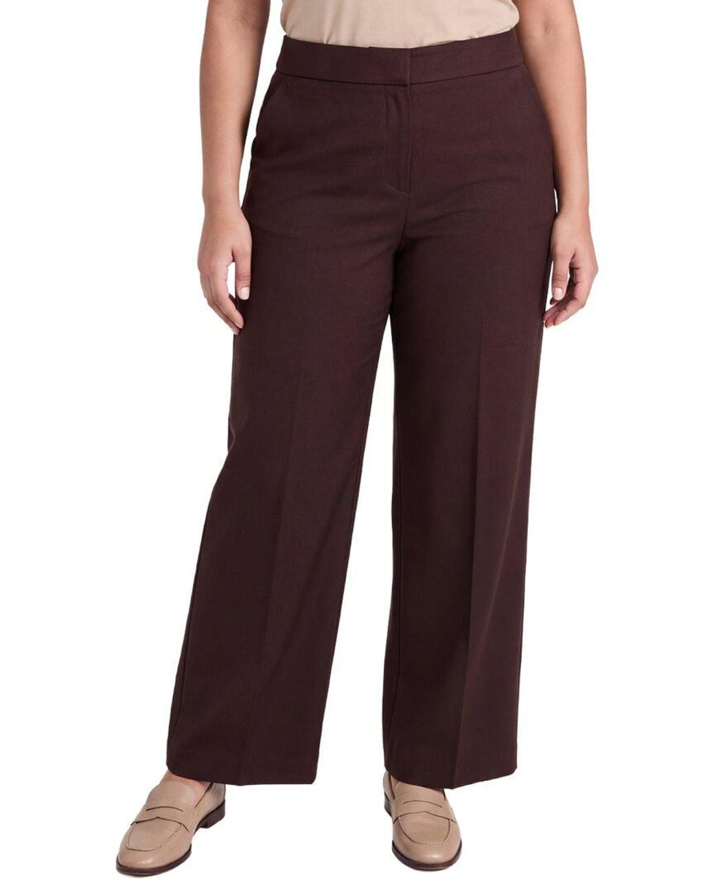 Anne Klein Brown Plus Slash Pocket Wide Leg Pant