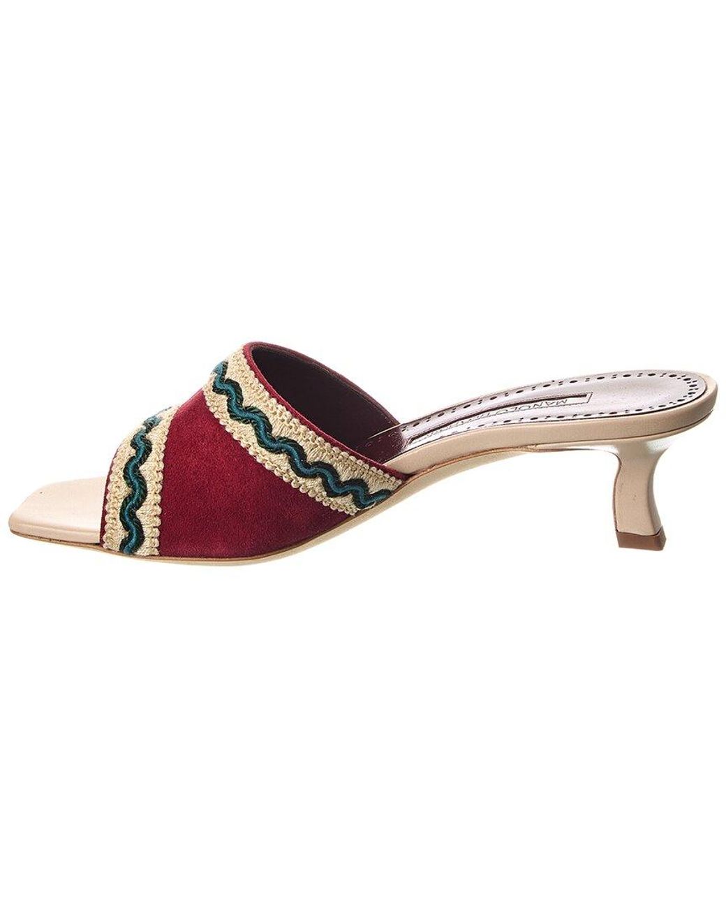 Manolo Blahnik Red Marebis 50 Suede Sandal