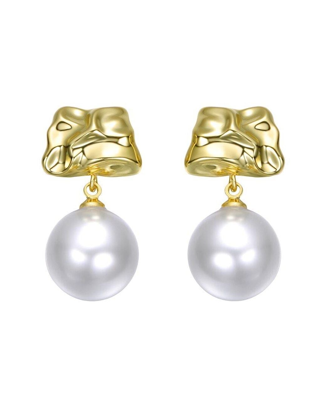 Rachel Glauber Metallic 14K Pearl Dangle Earrings