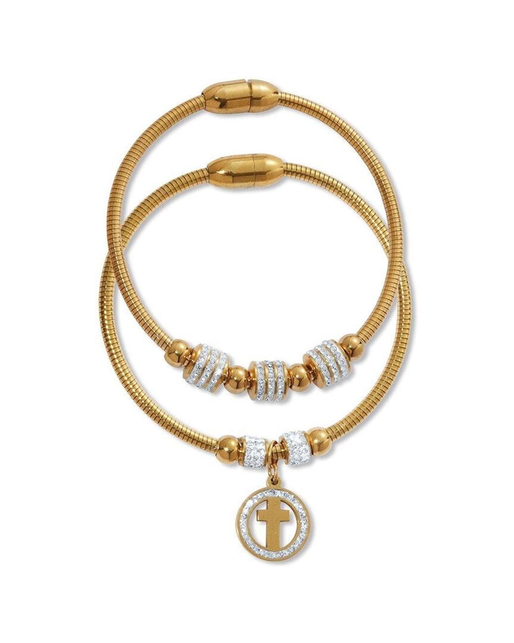 Palmbeach Jewelry White Plated Stainless Steel Crystal Bracelet