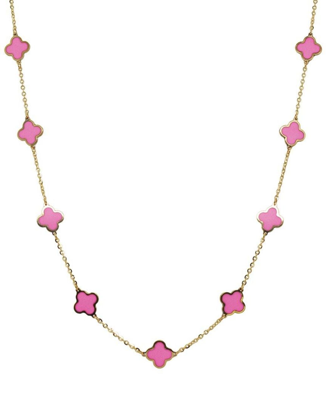Italian Gold Pink 14K Agate Clover Layered Necklace