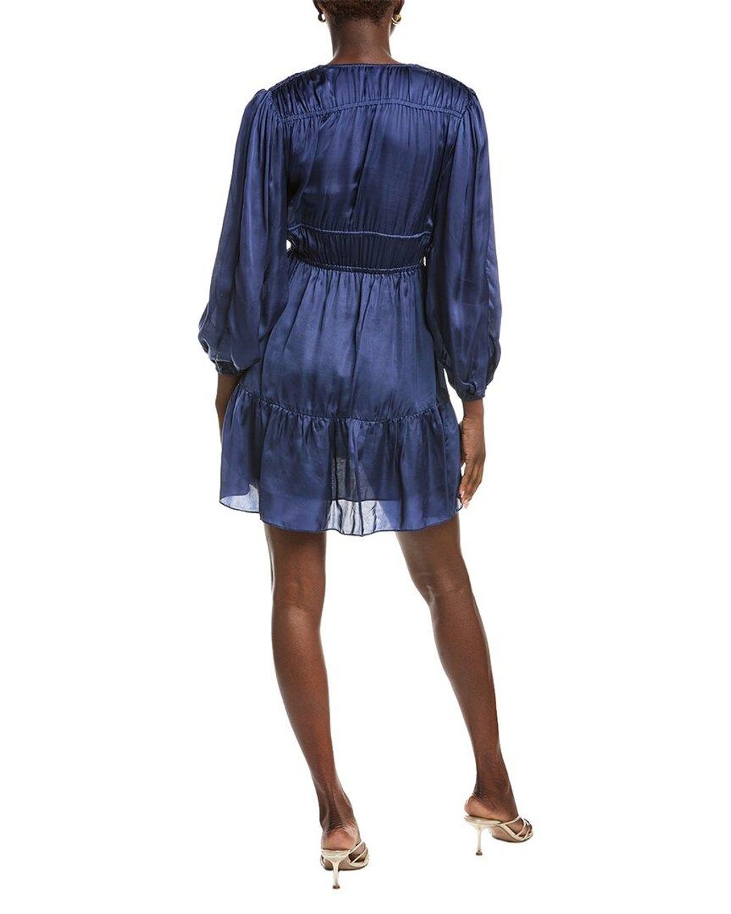 Maje Blue Gathered Satin Mini Dress